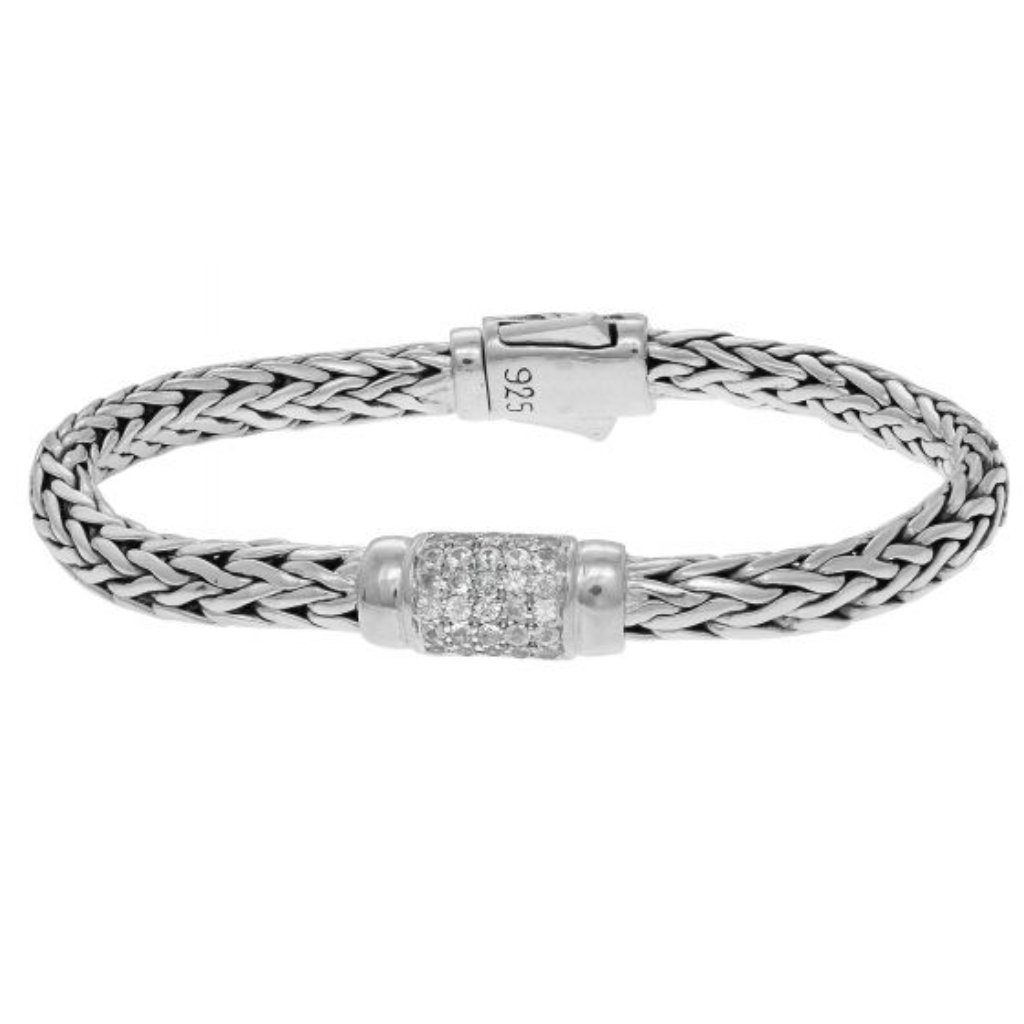 Oval Weave Bracelet With White Sapphire Grid .925
